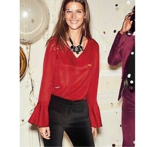 Boden Lucie Top Poinsettia Red Silk Blend Blouse